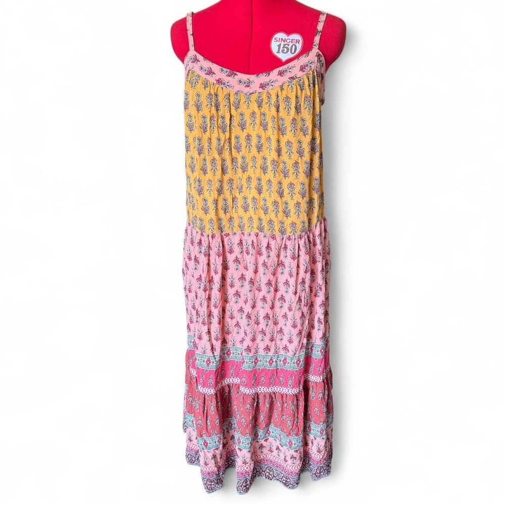 Knox Rose Size Large yellow and pink floral midi dress